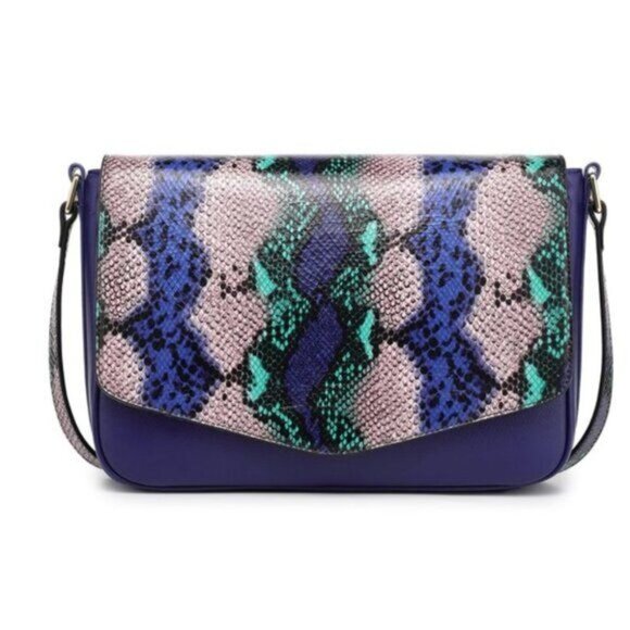 NWOT Wmns Vicenzo Leather Faith Genuine Leather Snake Accent Crossbody Bag Blue - Picture 11 of 13